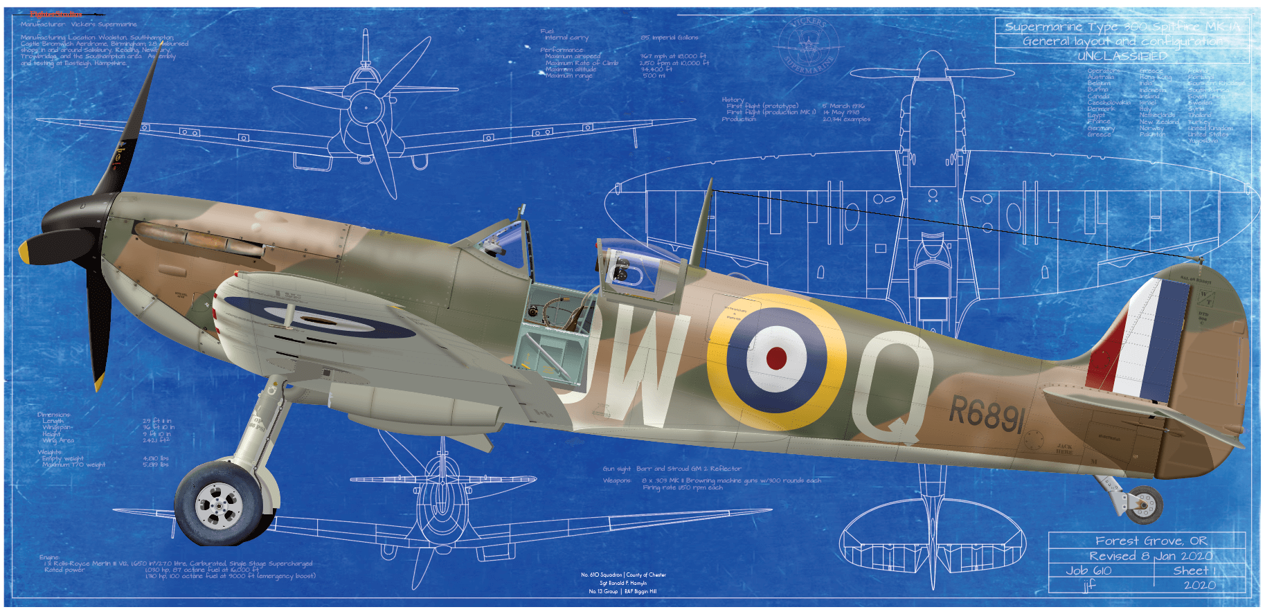 No. 610 Squadron Spitfire Mk Ia Fine Art Aircraft Profile Prints